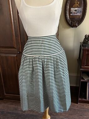 1980’s Sz L Striped Green and White Mini Dress or Midi Skirt Lk Abercrombie